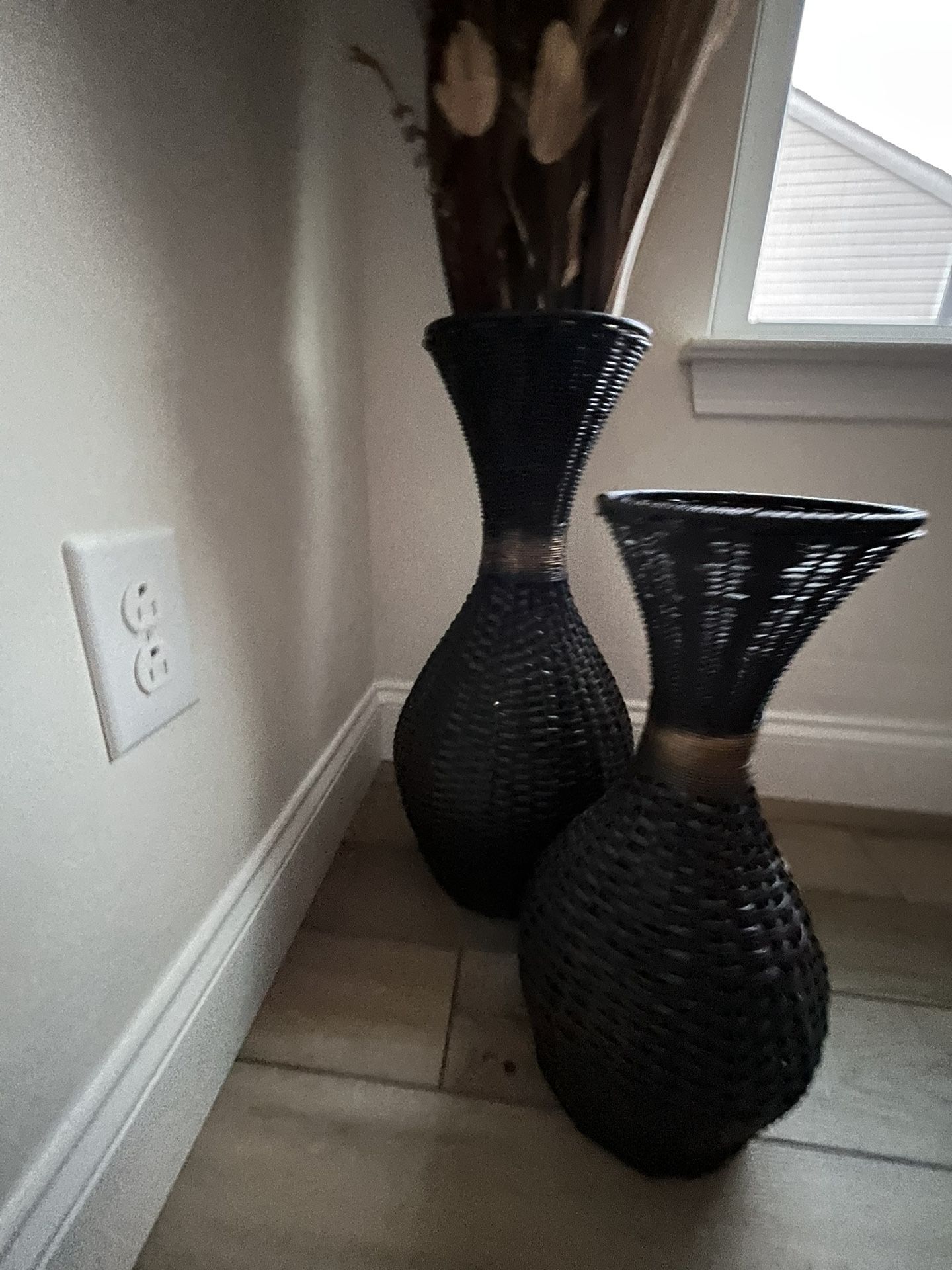2 Woven Vases With Foliage