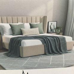 New King size Taupe  fabric upholstered king size bed