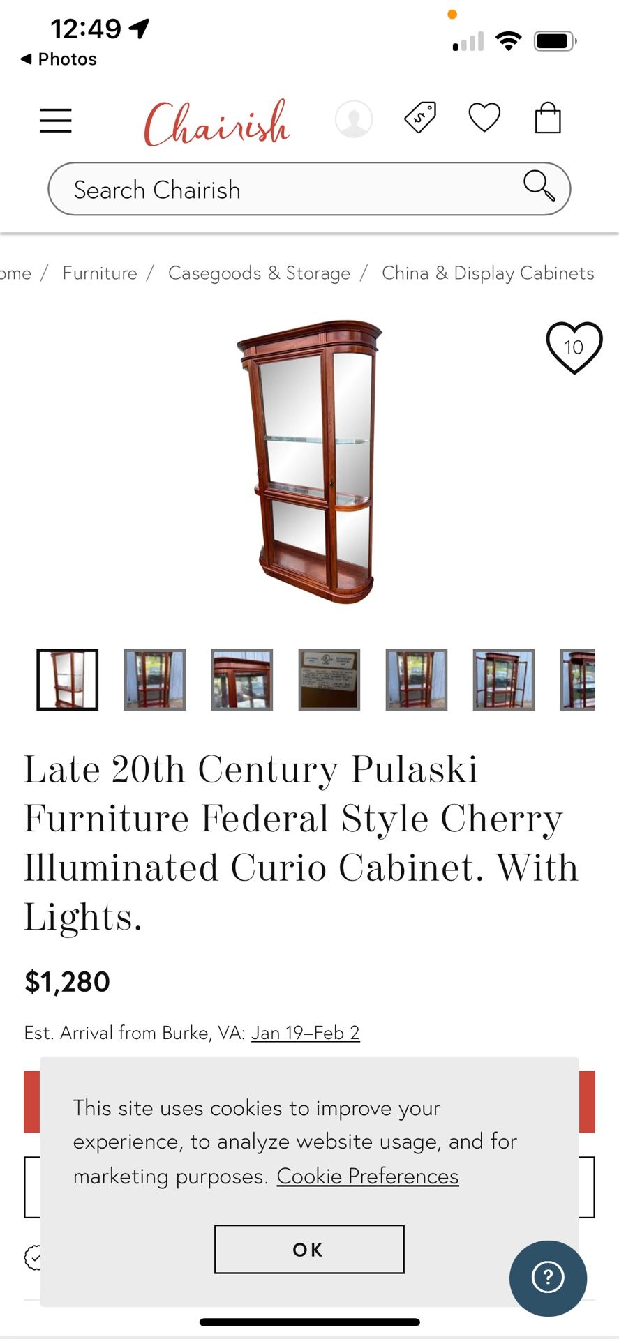 Late 20th century Pulaski furniture Federal style cherry illuminated curio cabinet with lights