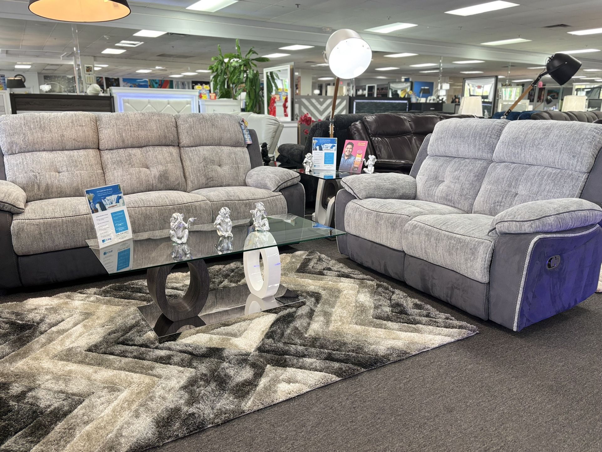 Gray Microfiber SOFA&LOVESEAT Set W/ Manual Recliners For Sale 40% Off