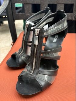 Michael Kors high heel upper leather sandal, size 8.5M black