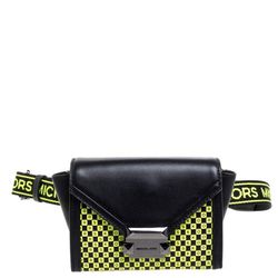 Michael Kors Black/Neon Green Leather Mini Whitney Checkerboard Belt Bag