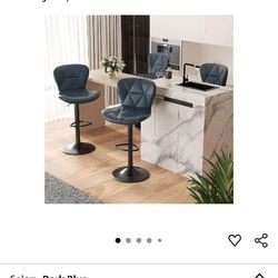 Brand New Set Of 4 Bar Stools Dark Blue Faux Leather