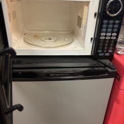 Microwave and Small Fridge