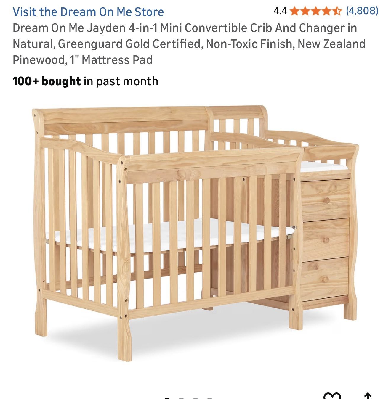 Mini Crib With Changing Table And Drawers 