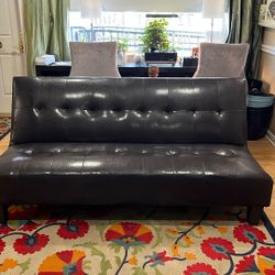 🔥 Dark Brown Faux Leather Futon – Only $50! 🔥