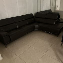 Living Spaces Leather Grey Sectional 