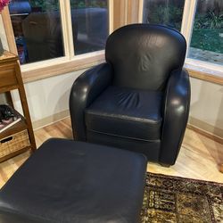 Leather Chair And Ottoman- navy