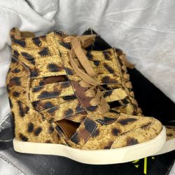 PAPER FOX Leopard Wedge Sneaker Boots - Women’s Size 7