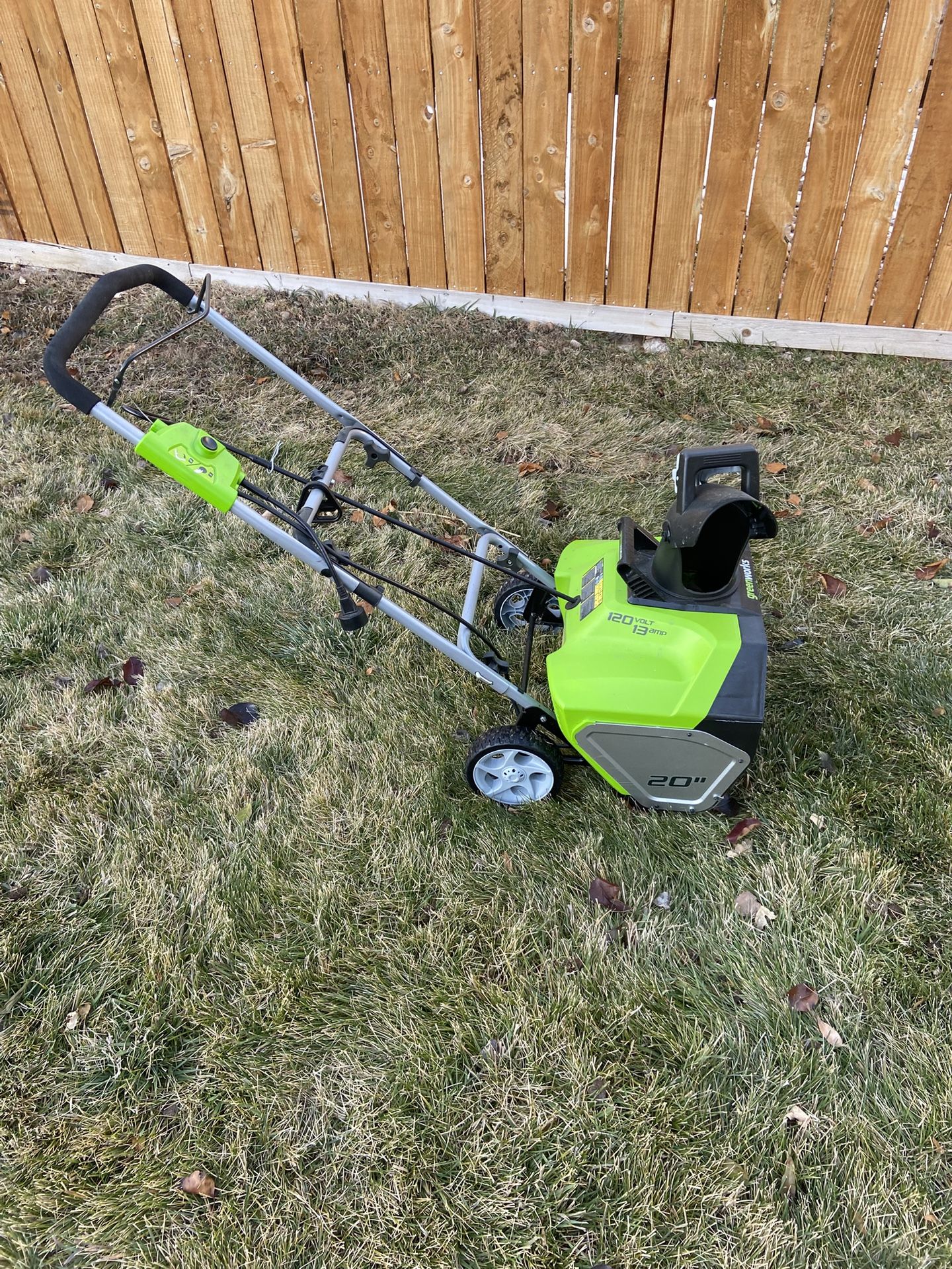 Green works 20” 13 Amp Snow Thrower For Sale!