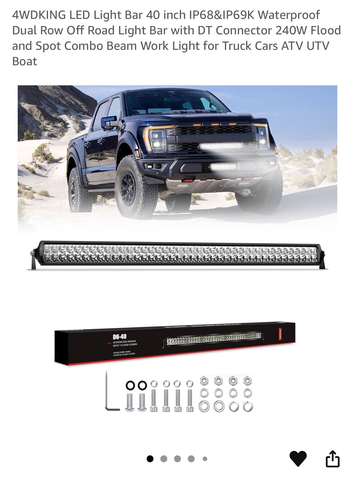LED Light Bar 40 inch IP68&IP69K Waterproof Dual Row Off Road Light Bar with DT Connector 240W Flood and Spot Combo Beam Work Light for Truck Cars ATV