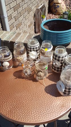 Burlap wrapped jars. All