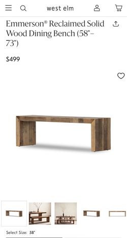 West Elm Emmerson Reclaimed Solid Wood Dining Bench 58”