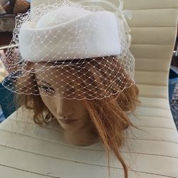 Vintage Wedding Headpiece Fascinator Floral Tilt Feathers 100% Wool Used Good