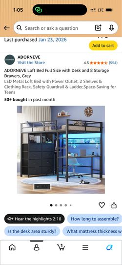 Loft bed with desk and dresser