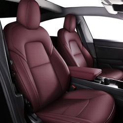 Tesla Model Y 2020-2025 Car Seat Covers PU Leather *5 Seater* Full Set Red Wine