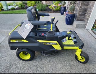 Ryobi 80V brushless 30 inch zero turn ride on mower with charger and 2 batteries