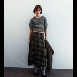 Zara Plaid Midi Skirt Brand New
