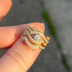 Solid 18k Gold VS Natural Diamond Ring Wedding Set -stunning Piece !