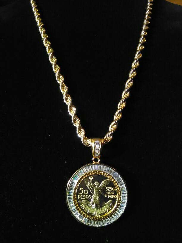 Cadena gruesa con Centenario de 14k Oro Laminado