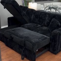 Cozy Striped Black Sleeper Sectional Sofa with Storage – Perfect for Relaxation! 🛋️ Visit us at BetterHomeFurnitures.com for More Exclusive Deals!