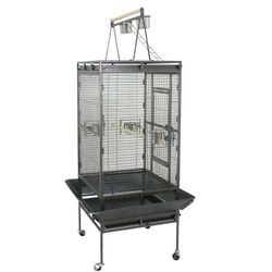 68" Bird Cage Iron Flight birdcage Perch W/ Casters Stand, Black
