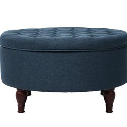 Blue or Grey 32" Tufted Round Storage Ottoman