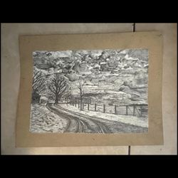 "A Simple Life" Country Farm Original Pen and Ink Drawing