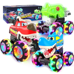 Brand new Monster Truck Toys, 3 Pack Light Up Cars for Toddlers, Baby Animal Toy Trucks Dino Cars with LED Lightning Wheels, Press & Go Car with Movin