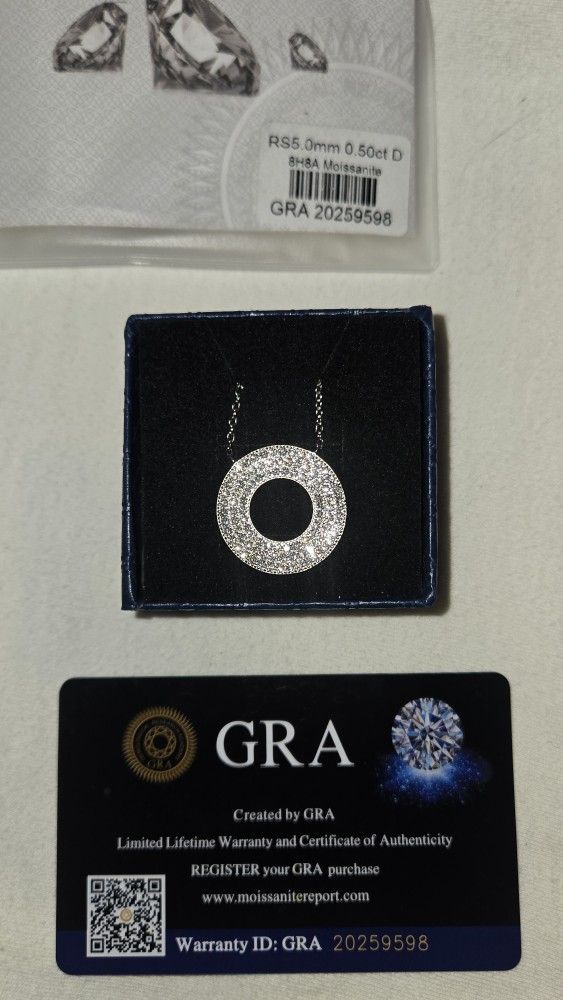 0.50 Carat moissanite diamond Circle Necklace 925 sterling silver stamped Chain  18' in
