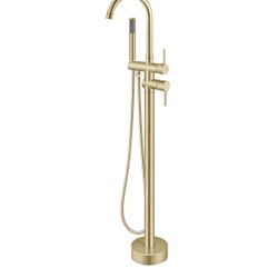Aolemi Floor Mount Bathtub Faucet Freestanding Tub Filler Standing High Flow Shower Faucets Shower Mixer Taps, Swivel Gooseneck Spout with Cylinder Ha