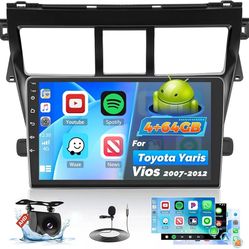 Car Stereo Radio for Toyota Yaris Vios 2007-2013 with Wireless Carplay Android Auto, 4+64G 9 inch HD IPS Thouch Screen Bluetooth Radio with Bluetooth5