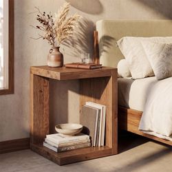 Solid wood 2- tier side table