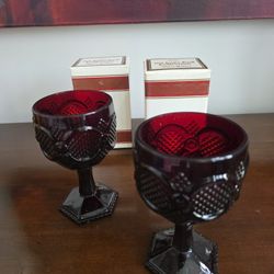 Set of eight Avon 1876 Cape Cod ruby red pressed glass goblets.