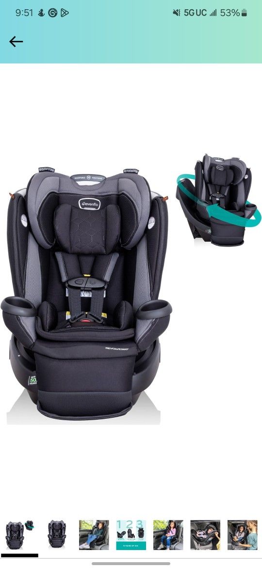 Evenflo Revolve360 Extend All-in-One Rotational Car Seat with Quick Clean Cover (Revere Gray)