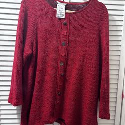 New W Tags. Red Xl Tunic Top. Button Front 