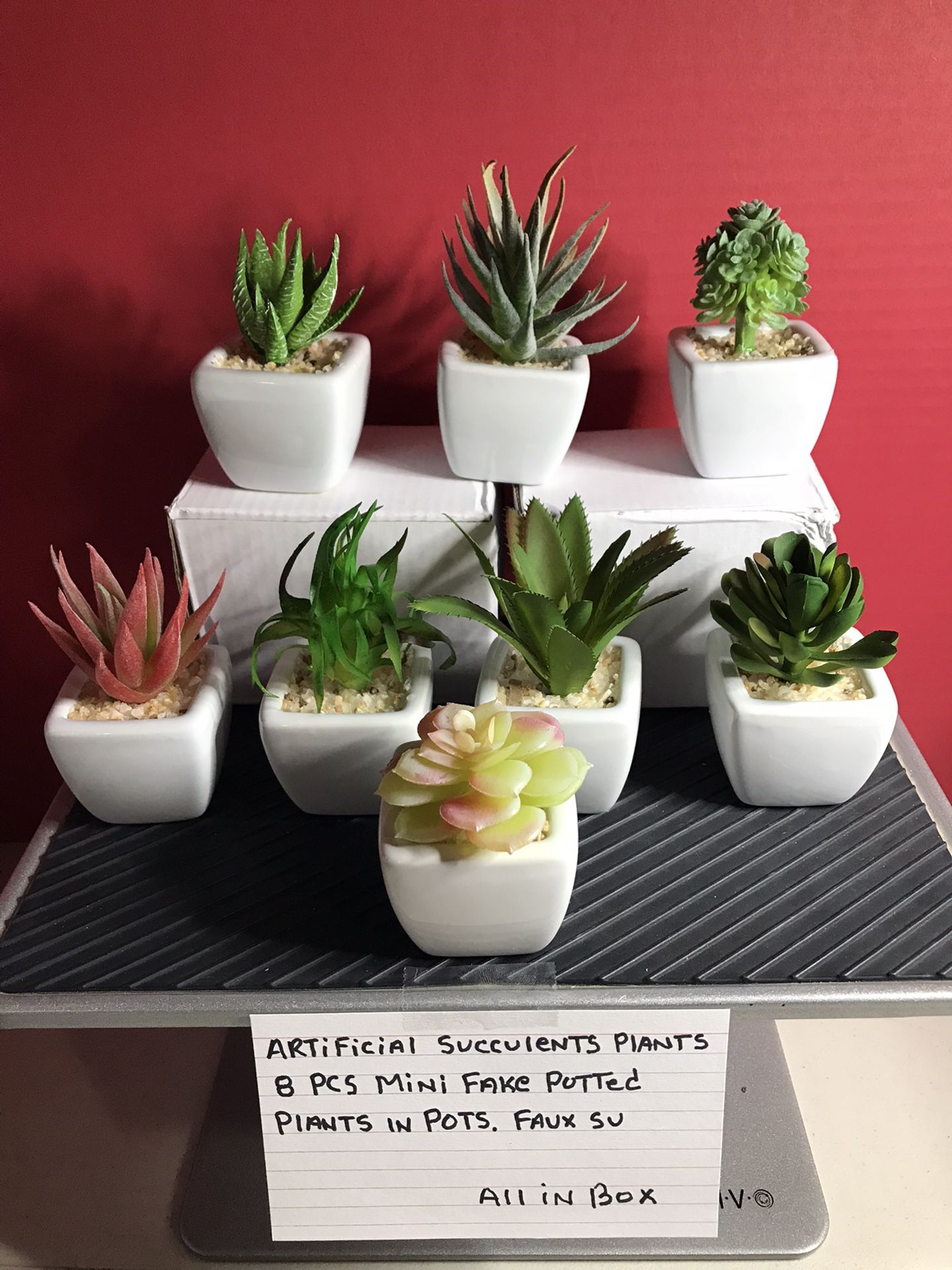 Artificial Succulents Plants 8 PCs Mini Fake Potted Plants In Pots Never Used