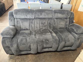 Brand New Blue Gray Reclining Sofa