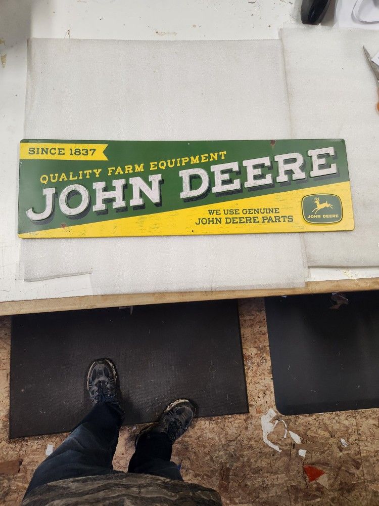John Deere Farm Tractor Equipment Embossed Metal Sign