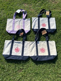 Brand New Trader Joe's Zipper Canvas Totes - Navy & Lavender (NWT)