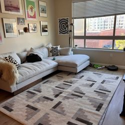 West Elm Sectional Couch With White Removable Cushion Cases