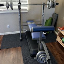 Marcy Pro MCB-346 Weight Bench System - Great Condition! Curl Bar, Pulley & Weights Included