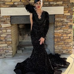Black Mermaid Sequence Prom Dress 