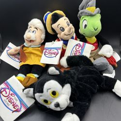 Set 4 DISNEY Store PINOCCHIO GEPPETTO FIGARO Jiminy Cricket BEAN BAG PLUSH Tags