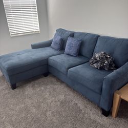 Modern Blue Sectional Sofa - Square Arms & Chaise	
