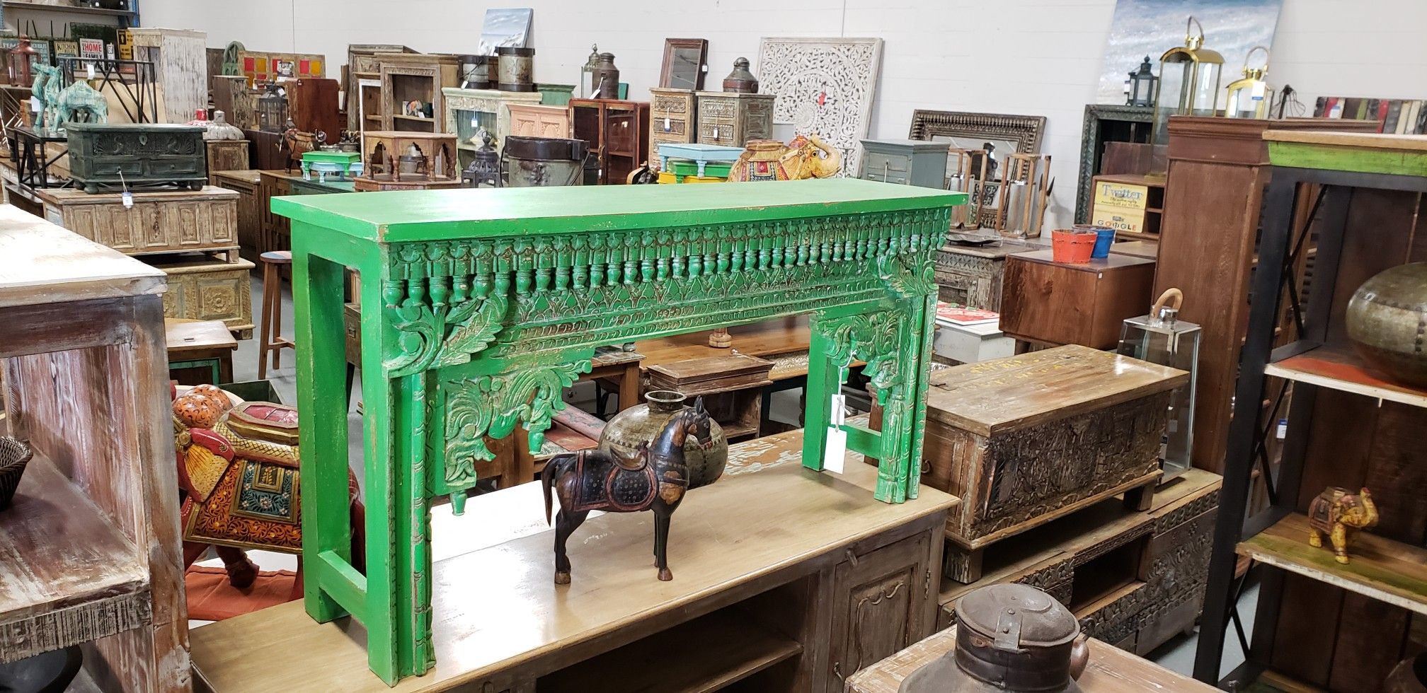 Hand carved solid wood console table