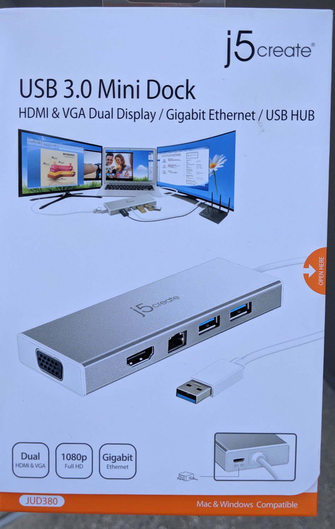 J5create USB 3.0 Mini Dock HDMI & VGA Dual Display / Gigabit Ethernet / USB HUB 15