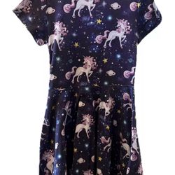 Girls Cute Unicorn/Cosmic/Outer Space/Planets Printed Dress In Size 10/11