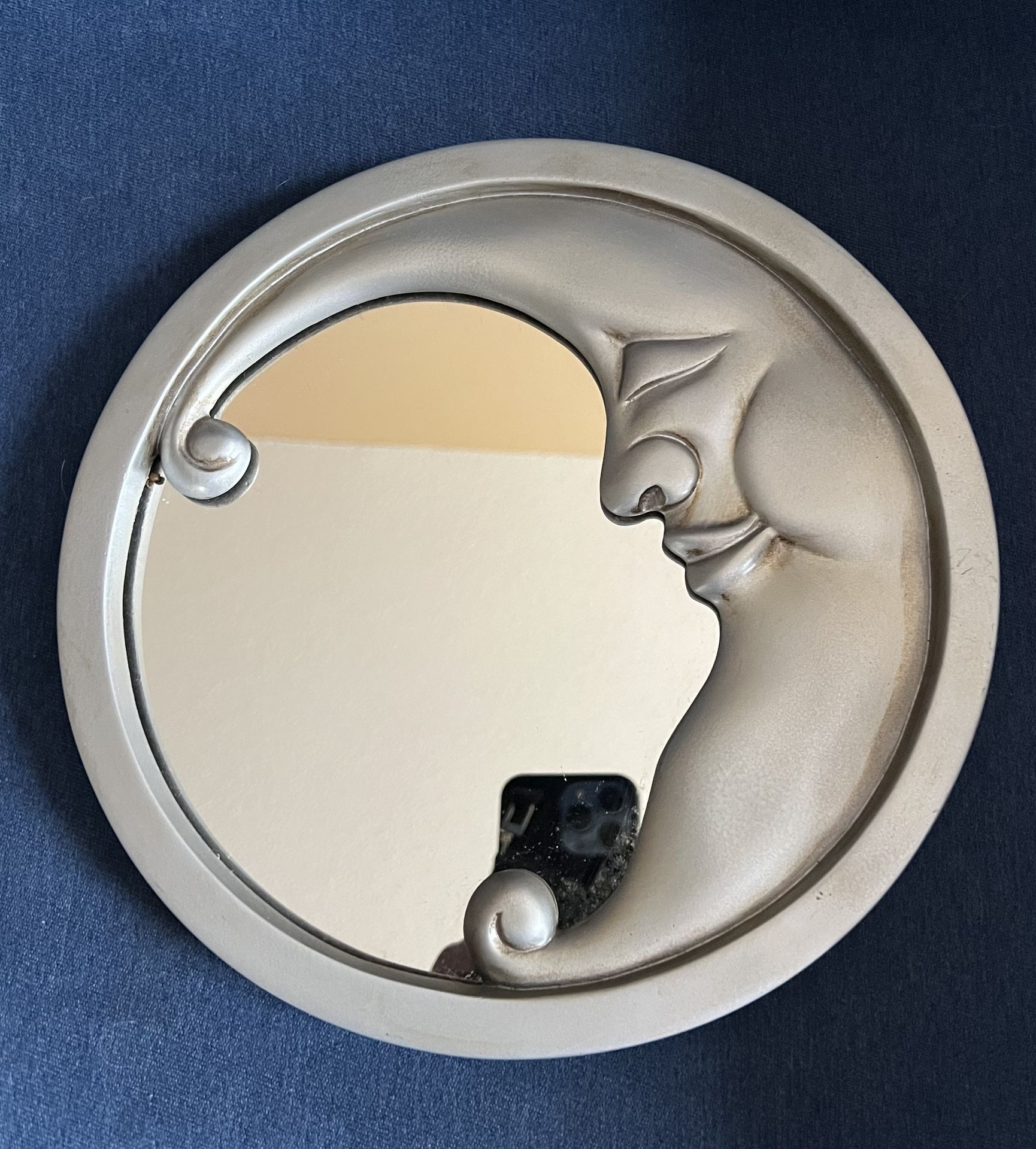 Vintage Silver Crescent Moon Face Mirror Celestial Circular Wall Home Decor