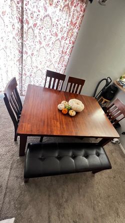 Wood Dining Table Set with Chairs and Bench